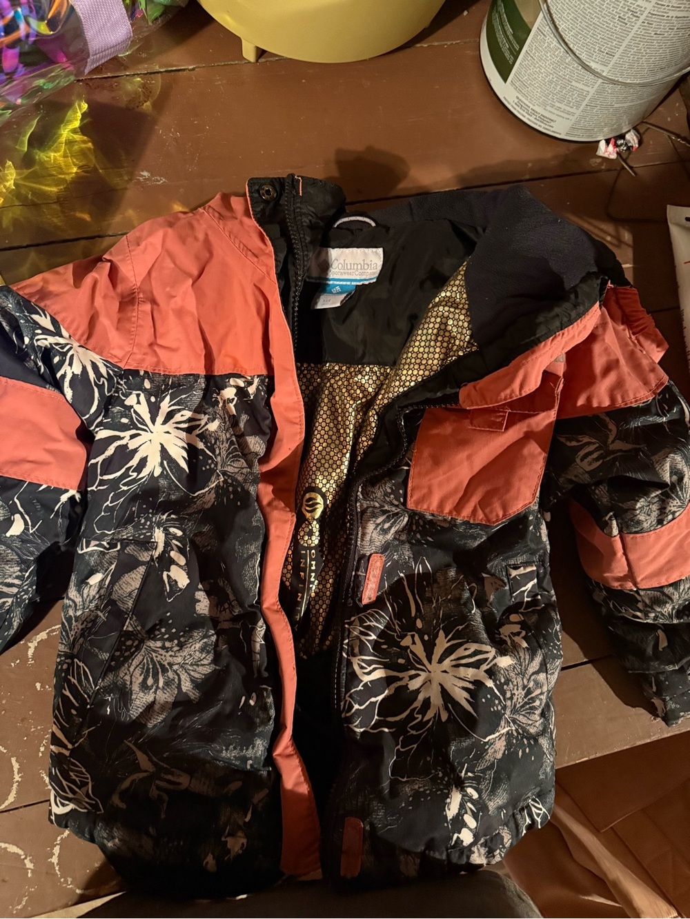 Columbia Kids Coral and Black Floral-Print Puffer Jacket